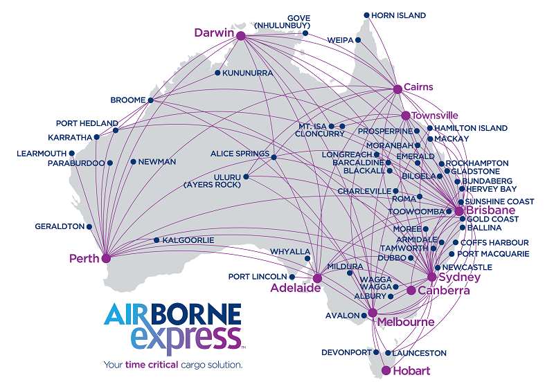 The Airborne Express domestic network map